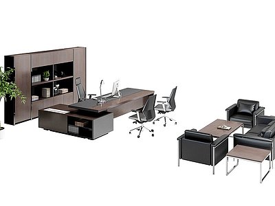 3d现代沙发班台办公桌椅组合模型