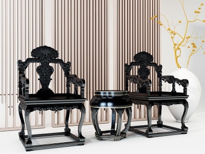 3d新中式古典红木太师椅模型