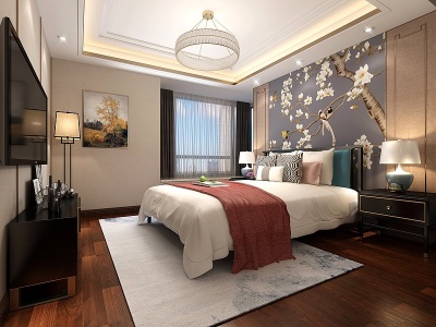新中式卧室床吊灯模型3d模型