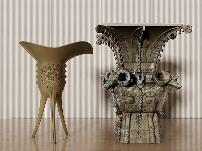 中式青铜古董酒杯模型