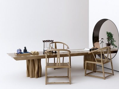 中式办公桌椅茶几模型3d模型