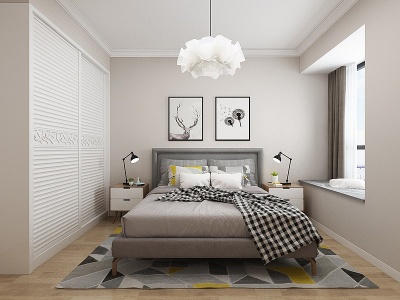 北欧卧室双人床床具模型3d模型