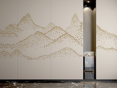 新中式山脉造型背景墙模型