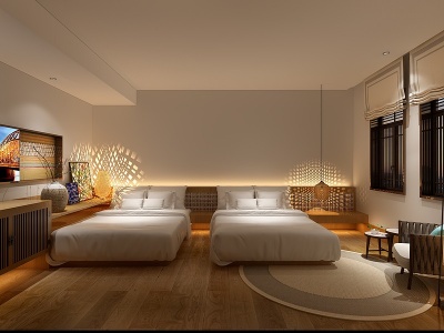 3d现代民宿卧室模型