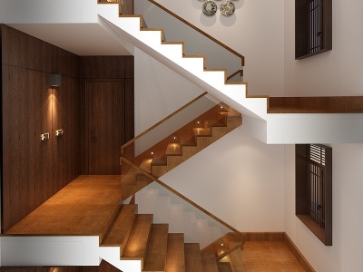 3d现代民宿楼梯间模型