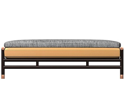 3d新中式床尾凳模型