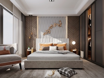 3d现代卧室现代衣柜床模型