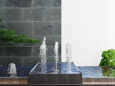 新中式庭院水景小品模型