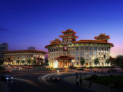 3d中式高层酒店模型