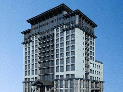 中式高层酒店建筑外观模型