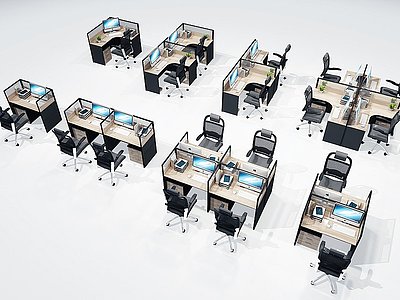 3d现代办公桌椅卡位工位模型