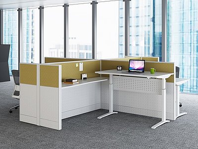 3d现代办公桌员工工位模型