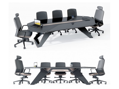 3d现代多边形会议桌椅模型