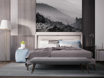 现代卧室床背景墙模型3d模型