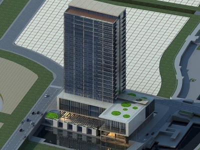 3d现代高层商业办公楼建筑模型