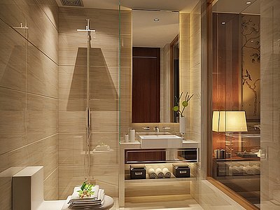 3d中式酒店客房卫生间模型