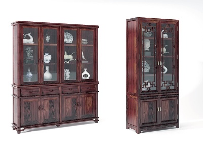 3d中式古典实木红木书柜模型