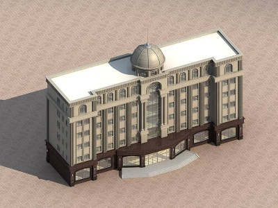 现代多层办公楼建筑外观模型