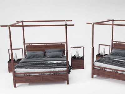 3d中式古典红木双人床模型