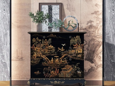 3d中式古典玄关柜模型