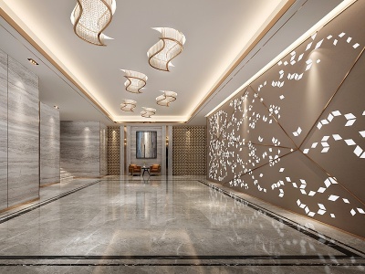 3d现代酒店过厅电梯厅模型