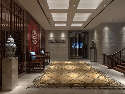 新中式酒店过道模型3d模型