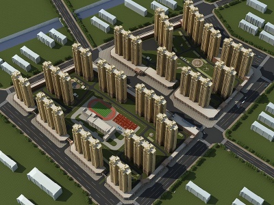 3d简欧大型住宅楼商业小区模型
