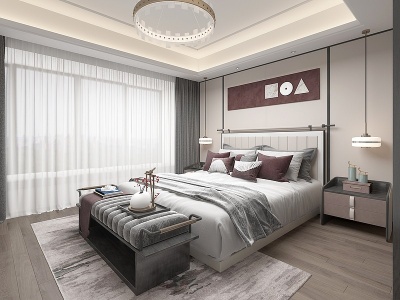 新中式样板间卧室模型3d模型