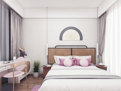 3d现代轻奢卧室女儿房模型