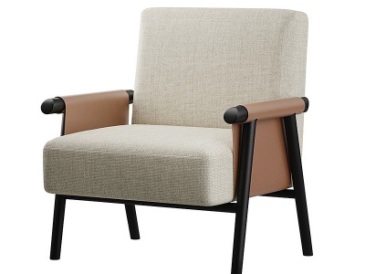 新中式布艺扶手休闲椅模型3d模型