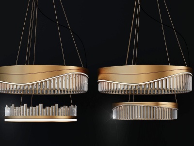 3d现代新中式水晶金属吊灯模型
