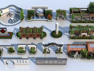 新中式景观庭院模型