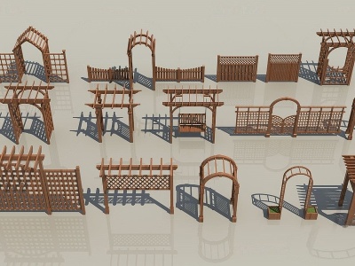 3d中式木拱门木秋千模型