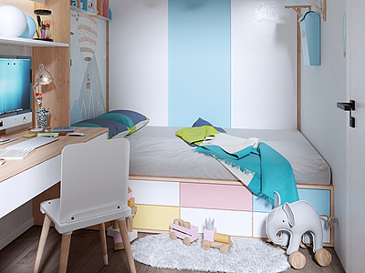 3d现代北欧风格儿童房模型