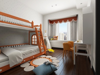 3d现代爱马仕橙色儿童房模型