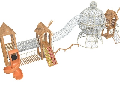 3d木质滑梯儿童乐园模型