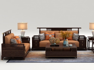 3d集美新中式沙发组合模型