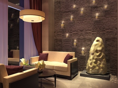 3d现代spa会所酒店沙发区模型