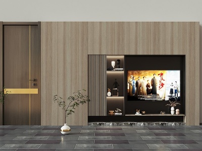 3d现代电视背景墙组合模型