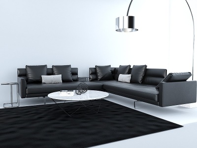 3d现代皮革办公转角沙发模型