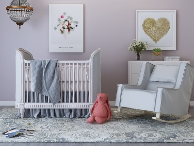 美式欧式婴儿床摇椅模型