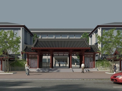 中式古建政府机关大楼门头模型3d模型