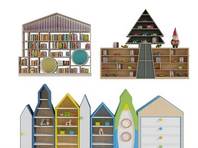 3d儿童卡通造型书柜模型