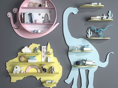 3d北欧动物造型儿童壁柜模型