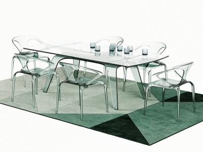 3d现代透明塑料餐桌椅模型