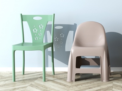 3d儿童卡通塑料椅子矮凳组合模型