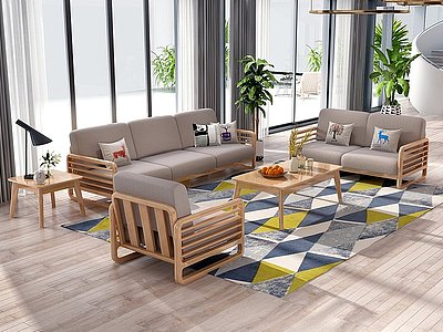 3d北欧实木沙发单人沙发模型