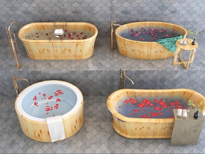 现代木质浴缸浴桶模型3d模型