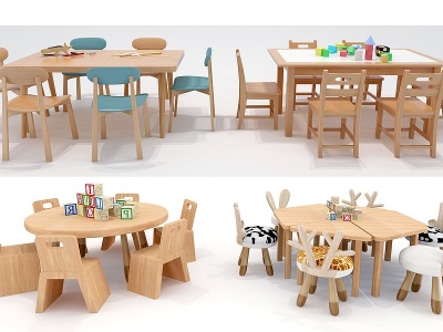 3d北欧儿童幼儿园课桌椅模型