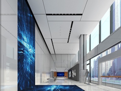 3d现代办公大厅前台模型